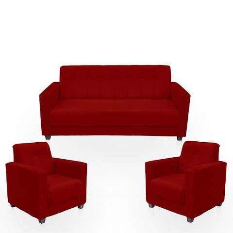 Sofá + 2 Poltrona para Sala de Estar Moderno Confortável Veneza Suede