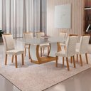Ver imagem 1 de Mesa Jantar Milena 6 Lugares MDF Vidro Cadeiras Lorena Veludo Off White 180cm Moderna