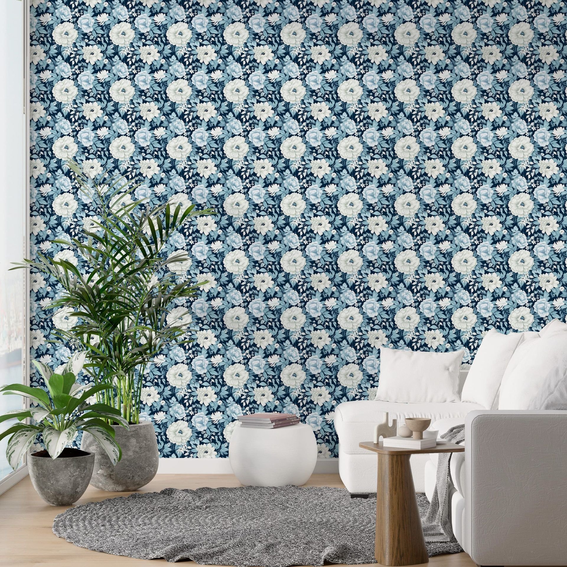 Papel de Parede Adesivo Dusty Blue Flowers 5 - 1