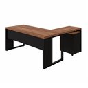Ver mais imagens de Mesa de Escritório em L 170 cm X 160 cm 40mm Pés Metal com Gaveteiro F5 Office Cor:Nogal com Preto