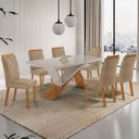 Ver imagem 1 de Conjunto Mesa de Jantar 180cm com 6 Cadeiras Estofadas Multimóveis Crrft-CON039 Madeirado/Off White