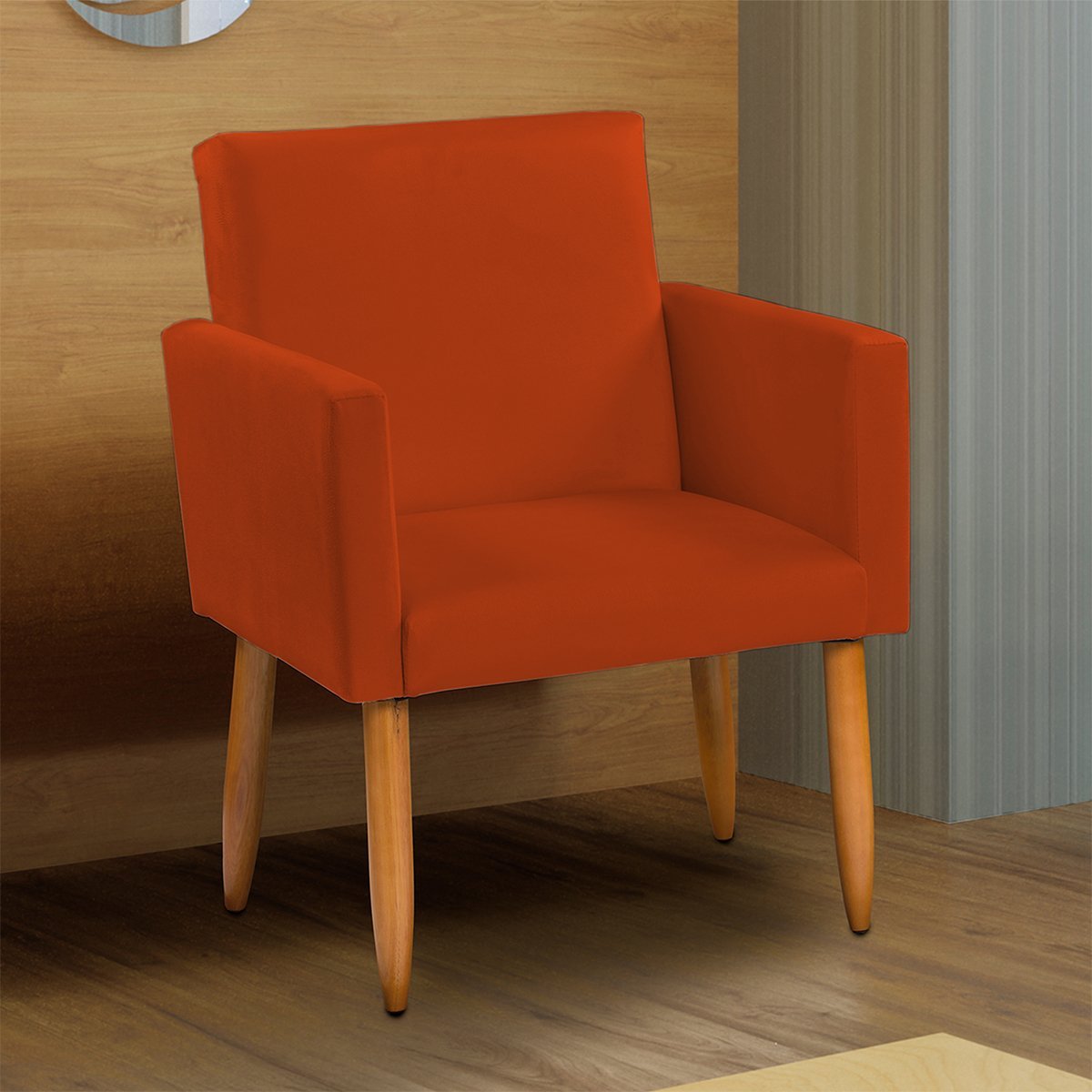 Poltrona Decorativa Cadeira Reforçada Para Sala E Recepção Escritório Suede Cores Pé Castanho - 1