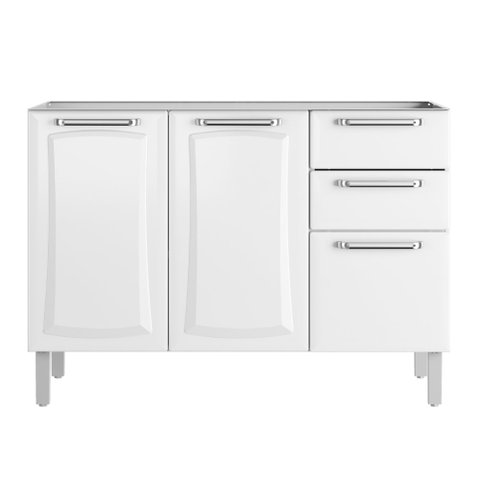 Balcão de Cozinha Itatiaia em Aço para Pia 3 Portas e 2 Gavetas Branco Tarsila