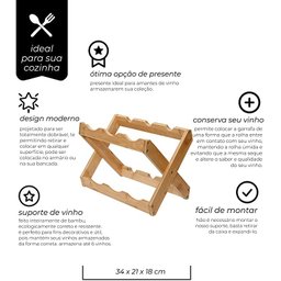 Suporte Para Vinhos Retrátil Bambu 6 Garrafas - Mimo Style - 3