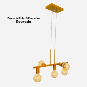 Lustre Pendente Rubis 5 Lâmpadas Ideal para Escritório Sala de Estar Sala de Jantar - Dourado