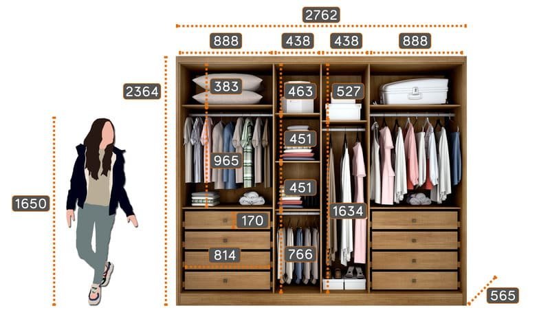 Guarda Roupa Casal 100% Mdf 6 Portas 8 Gavetas - Livorno-cumaru/fendi - Móveis Novo Horizonte - 4