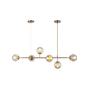 Lustre Pendente Jabuticaba Jabuti Dourado com 6 Bolas Globos Esféras Âmbar Moderno Luxo Inl85