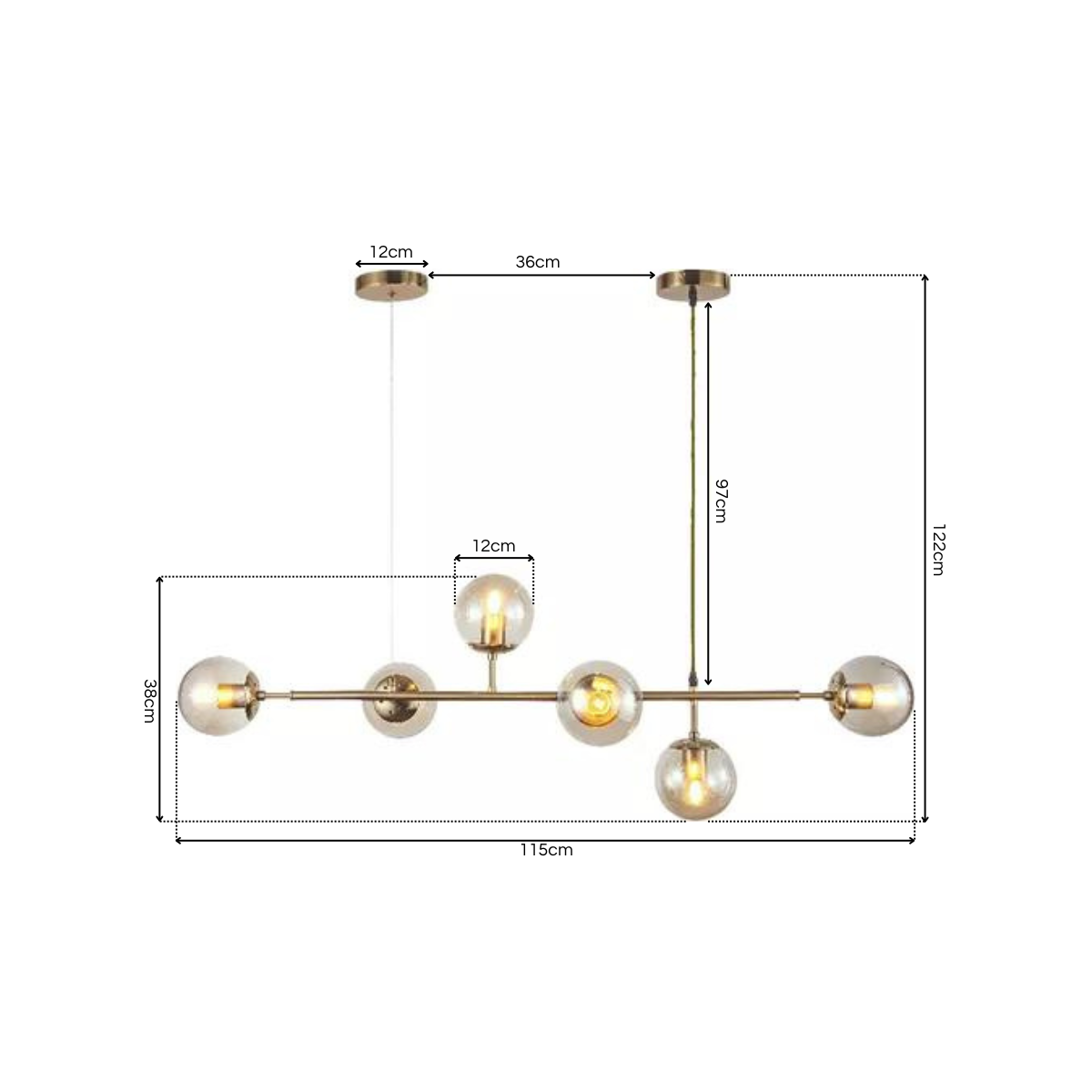 Lustre Pendente Jabuticaba Jabuti Dourado com 6 Bolas Globos Esféras Âmbar Moderno Luxo Inl85 - 6