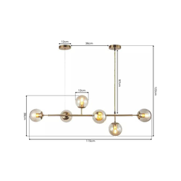 Lustre Pendente Jabuticaba Jabuti Dourado com 6 Bolas Globos Esféras Âmbar Moderno Luxo Inl85 - 6