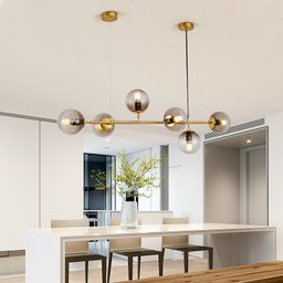 Lustre Pendente Jabuticaba Jabuti Dourado com 6 Bolas Globos Esféras Âmbar Moderno Luxo Inl85 - 4