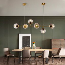 Lustre Pendente Jabuticaba Jabuti Dourado com 6 Bolas Globos Esféras Âmbar Moderno Luxo Inl85 - 5