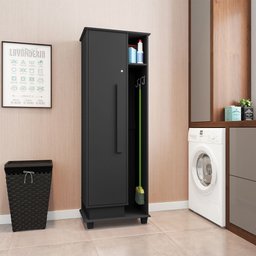 Armário Multiuso Escritório Lavanderia Quarto 1 Porta Caribe Preto - 1
