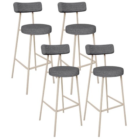 Kit 04 Banquetas Alta Bar Cozinha Sala de Jantar Aço Milão Arena L02 Linho Cinza Escuro - Lyam Decor