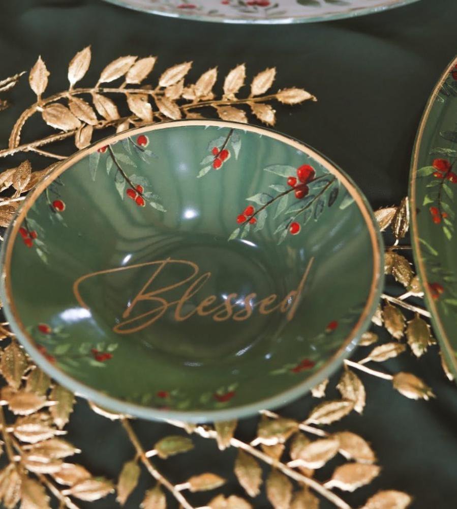Bowl Blessed verde com borda dourada 16 cm