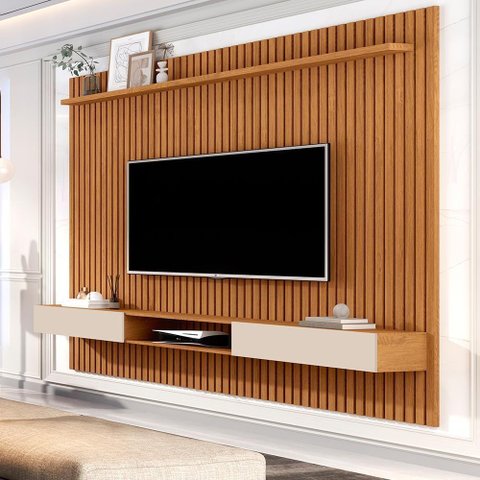 Jogo de Painel Ripado e Nicho 180 Romagna Nature Off White