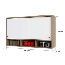 Armário Aéreo 120cm 2 Portas De Correr E Nicho Inferior Mel - 4