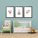 Ver imagem 1 de Kit 3 Quadros Grandes Quarto Infantil Indígena Nuvem Chuva 60x48cm:moldura Branca