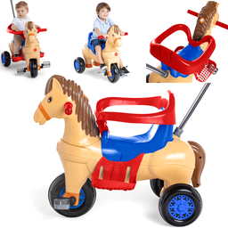 Carrinho de Passeio e Pedal Calesita Poto Azul Cavalinho com Som - 3
