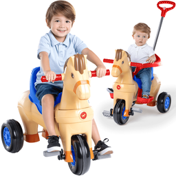Carrinho de Passeio e Pedal Calesita Poto Azul Cavalinho com Som - 1