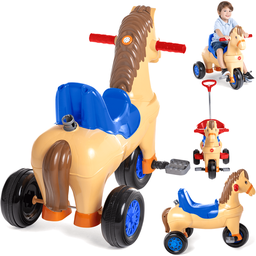 Carrinho de Passeio e Pedal Calesita Poto Azul Cavalinho com Som - 2
