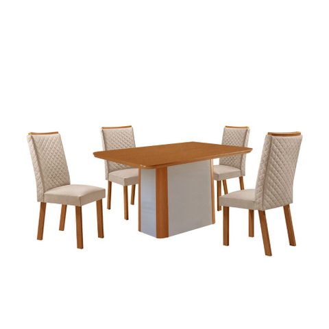 Mesa de Jantar Isadora 120 cm Tampo MDF Canto Copo Laminado com 4 Cadeiras Lira