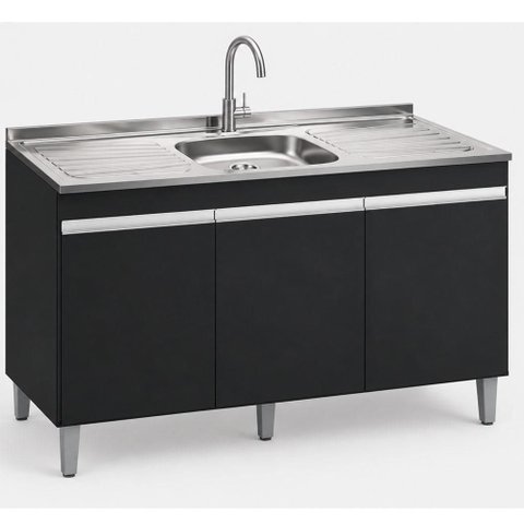 Balcão de Pia Manu 120 cm Preto Fosco com Pia Inox Tramontina - AJL