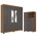 Ver imagem 1 de Guarda Roupa Casal Toledo 6 Portas de Bater com Espelho e Cômoda 1 Porta 6 Gavetas MDP Santos Andir