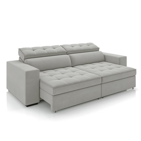 Sofá Decorativo Hugo 3 Lugares 246cm Reclinável e Retrátil Veludo Cinza Claro G45 - Gran Belo