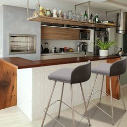 Kit 2 Banqueta Luxo Alta Nobre - Estrutura em Aço na Cor Champanhe - Estofado em Linho com Composê N - 2