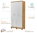 Ver imagem 3 de Guarda-Roupa Peroba Junior 3 Portas 3 Gavetas Branco Amêndoa