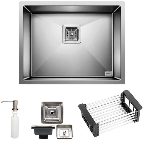 Cuba Quadrada Inox 304 Cozinha Pia Embutir Sobrepor Gourmet 55x45 Premium com Acessórios