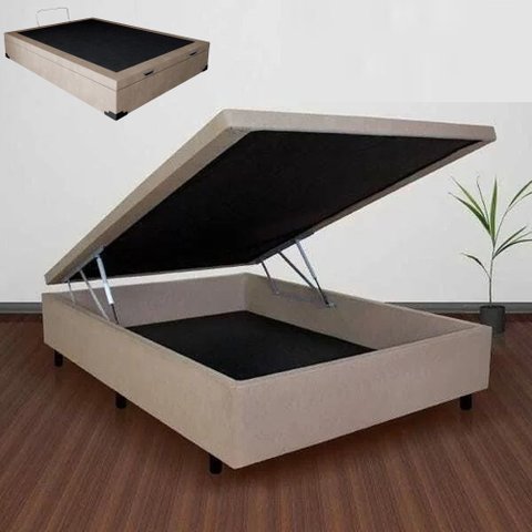 Cama Box Baú Casal Preto Suede 138x188 Sllep Camas- Bege