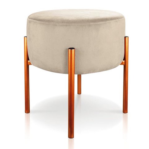 Puff Iron Suede Bege Base Metálica Cobre