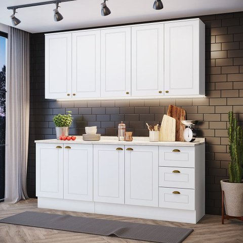 Cozinha Compacta Casa 812 Amy com Balcão para Cooktop 9 Portas 3 Gavetas MDF