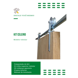 Kit p/ Porta Dupla Celeiro - Trilho Tubular 3,00 M - Prata - Al-Fer - 6