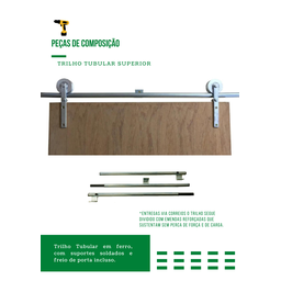 Kit p/ Porta Dupla Celeiro - Trilho Tubular 3,00 M - Prata - Al-Fer - 5