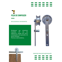 Kit p/ Porta Dupla Celeiro - Trilho Tubular 3,00 M - Prata - Al-Fer - 4
