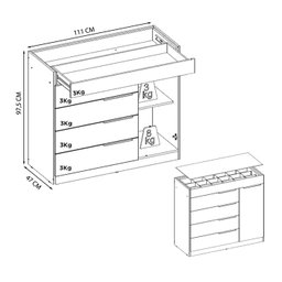 Cômoda Porta Joia Tampo Vidro 5 Gavetas Corrediças Telescopicas Lume Branco Demartez - 3