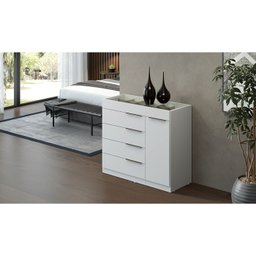 Cômoda Porta Joia Tampo Vidro 5 Gavetas Corrediças Telescopicas Lume Branco Demartez - 9