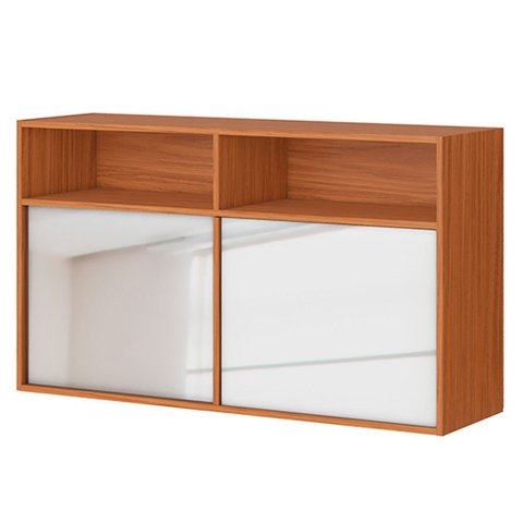 Armário Aéreo 100% Mdf Portas de Correr com Vidro Claire Cinamomo/branco