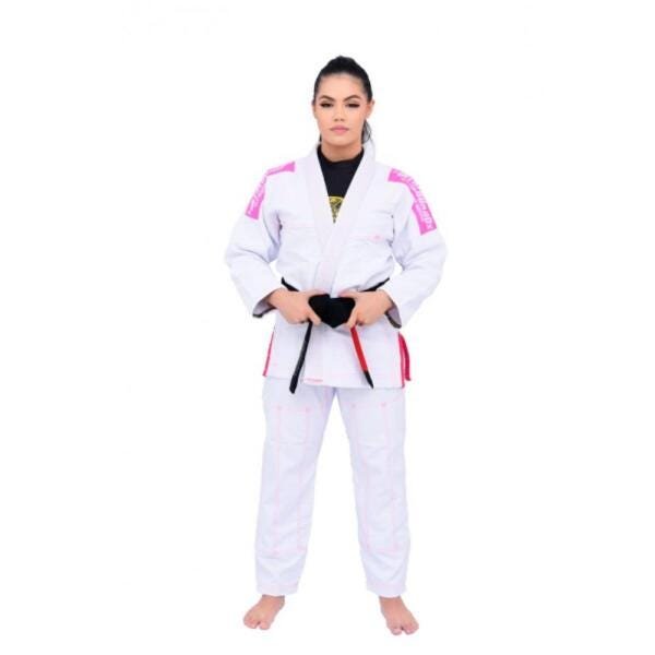 Kimono Feminino Jiu Jitsu+Top Revolução InTheGuard Trançado Branco/Rosa A2 - 1