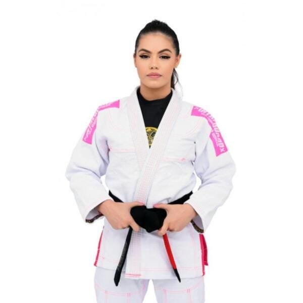 Kimono Feminino Jiu Jitsu+Top Revolução InTheGuard Trançado Branco/Rosa A2 - 3