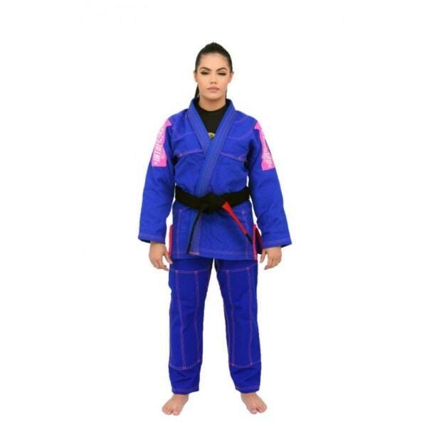 Kimono Feminino Jiu Jitsu+Top Revolução InTheGuard Trançado Azul/Rosa A3 - 3