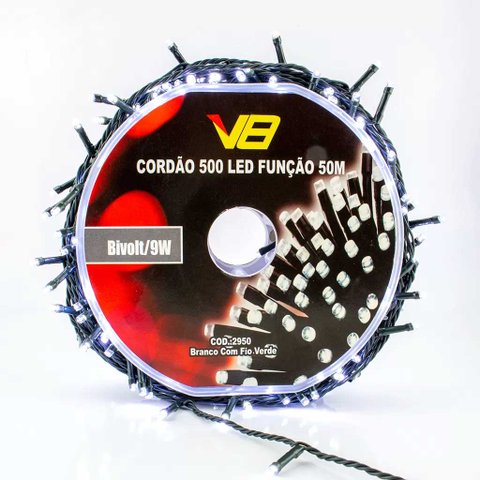 Cordão Pisca 8 Funções 500 Leds 50m Branco Frio Bivolt Uso Externo 14736-pl