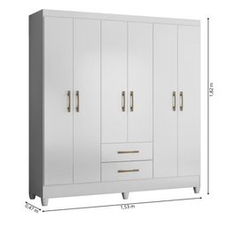 Guarda Roupa Casal 6 Portas 2 Gavetas 1,53m Branco Panamá Moval - 2