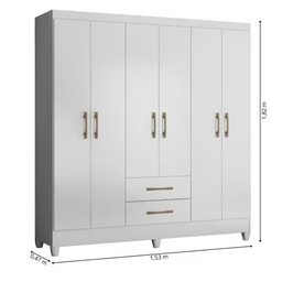 Guarda Roupa Casal 6 Portas 2 Gavetas 1,53m Branco Panamá Moval - 5