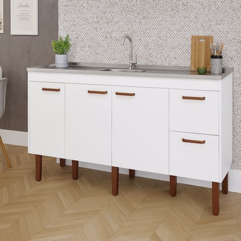 Gabinete de Cozinha Grande 2 Gaveta 3 Portas 100% MDF Grande:Branco