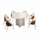 Ver imagem 3 de Conjunto Sala de Jantar Mesa Chanel Tampo Orgânico com Vidro 136cm com 6 Cadeiras Vitta Bege/Off White/Terracota/Pérola