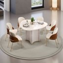 Ver imagem 1 de Conjunto Sala de Jantar Mesa Chanel Tampo Orgânico com Vidro 136cm com 6 Cadeiras Vitta Bege/Off White/Terracota/Pérola