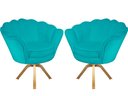Ver imagem 1 de Kit 2 Poltronas Decorativa Pétala Base Giratória Madeira Suede Azul Tifany Mz Decor